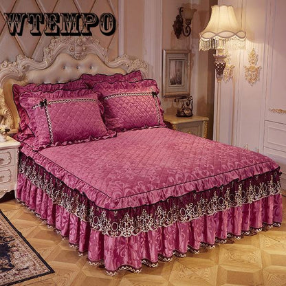 Bed Three-piece Plus Velvet Thickened Subsided Skirt Continental Bed Cover 1.8M2M Velvet Sliding Cover