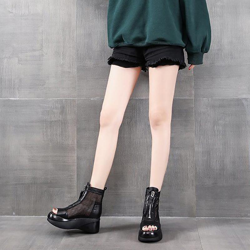 Summer All-match High-heel Platform Sandals Wedge Platform Shoes Hollow and Breathable Thin Roman Sandals