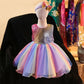 Girls Princess Dress Bowknot Evening Dress Rainbow Sequined Skirt Performance Costume Fluffy Mesh Dress