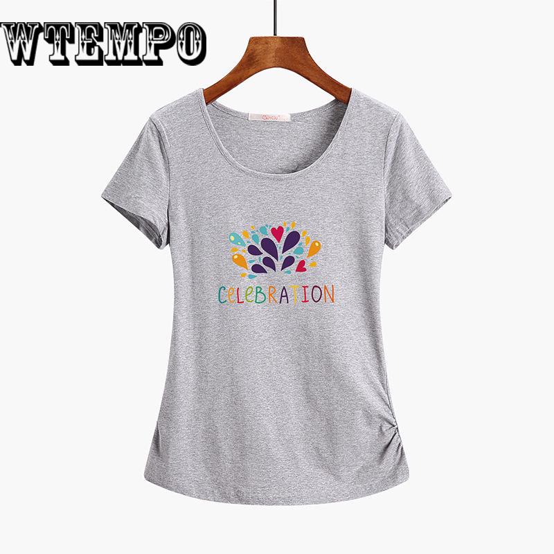 Women T-shirt  Letters Print Slogan tshirts Cotton Round Neck Short Sleeve Casual Plus Size Tops