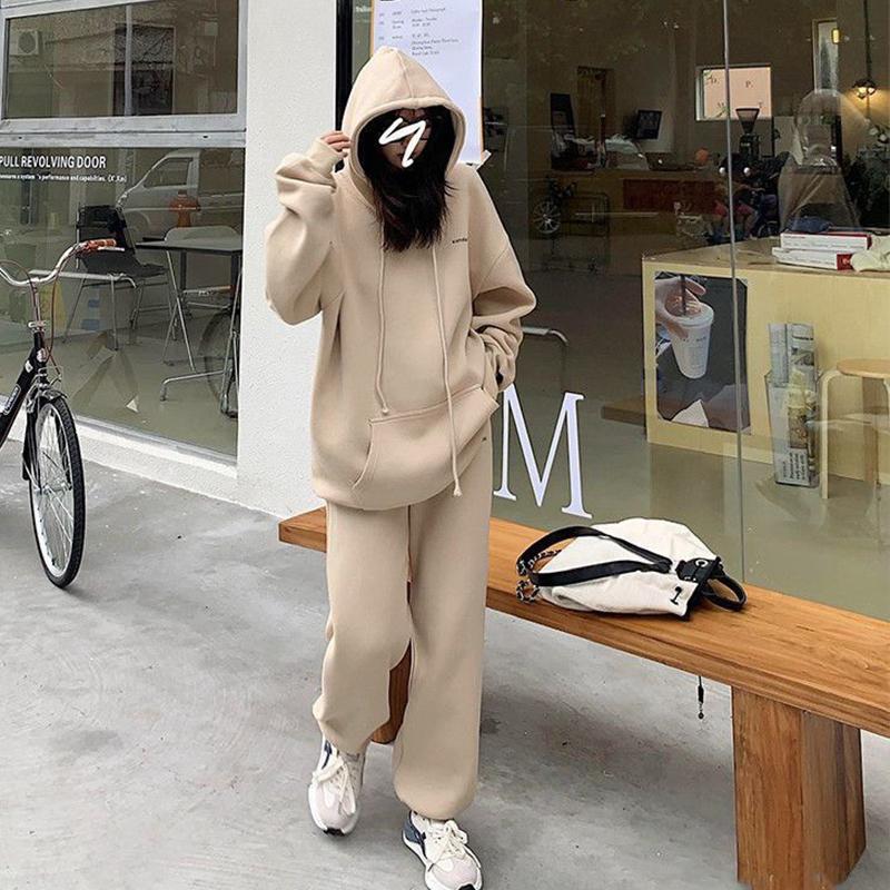 Sweatshirt Sports Suit Fleece Thickened Sports Suit Women's Autumn and Winter Loose Sweater Women's + Leggings Pants Two-piece Set