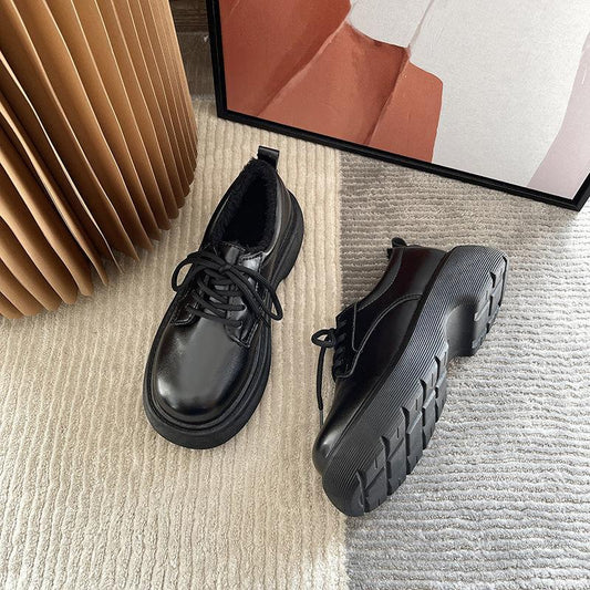 Women's Leather Shoes Winter Warmth and Thickening Plus Velvet Casual and Comfortable Flat Shoes