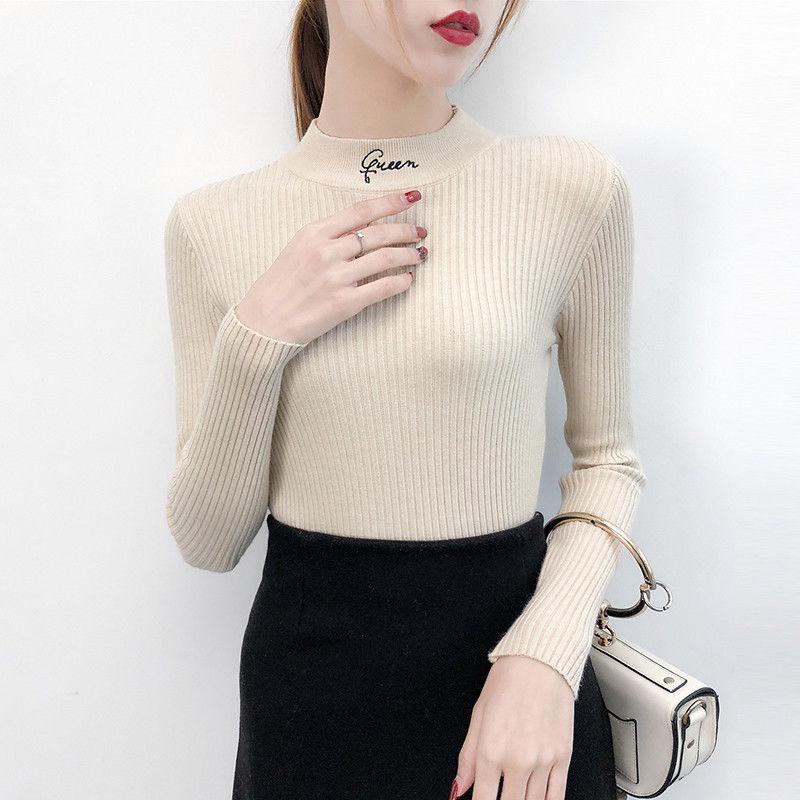 Spring and Autumn Slim Fit Sweater Pullover Bottoming Shirt Autumn and Winter All-match Short Stretch Knit Sweater Young Women Sweater