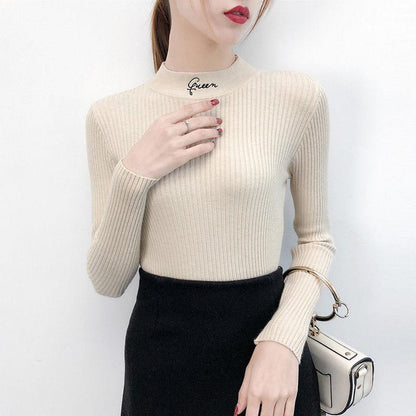 Spring and Autumn Slim Fit Sweater Pullover Bottoming Shirt Autumn and Winter All-match Short Stretch Knit Sweater Young Women Sweater