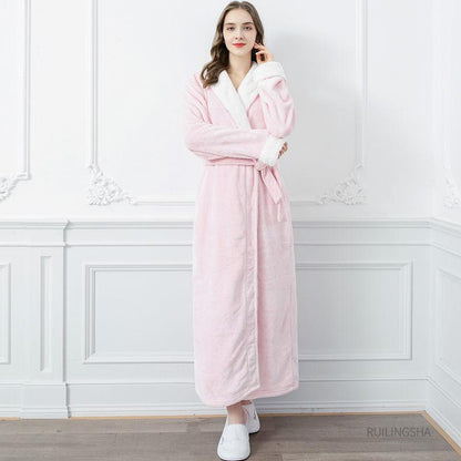 Nightgown Women Autumn and Winter Long Coral Fleece Thick Warm Flannel Bathrobe Zipper Pajamas Dress Age Reduction Cute Style