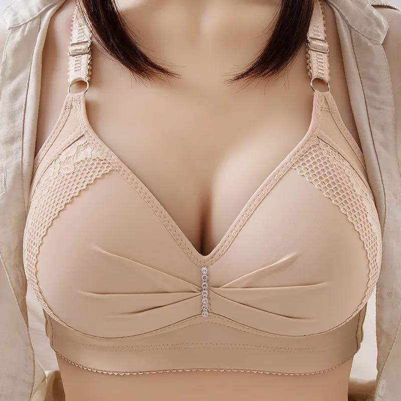 Female Large Size Full Cup No Steel Ring Thin Cotton Soft Skin-Friendly Bra Gather Adjustable Shape Sexy Lace Bra
