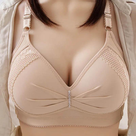 Female Large Size Full Cup No Steel Ring Thin Cotton Soft Skin-Friendly Bra Gather Adjustable Shape Sexy Lace Bra