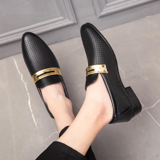 Summer British Fashion Men's Breathable Hollow Casual Shoes Men's Leather Shoes Men's Flats Shoes