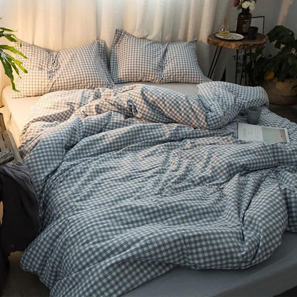 Simple Plaid Bedding Four-piece Bedroom Cotton Quilt Cover Sheets Thick Skin-friendly Bedding