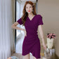 Women V-Neck Dress Irregular  Slim Solid Color Bodycon Dress Female Bodycon Dress for Party