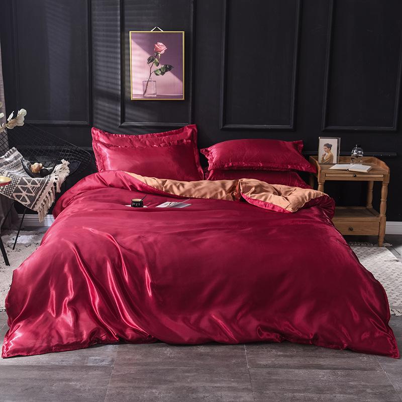 Washed Ice Silk Four-piece Set Pure Color Satin Silk Imitation Silk Bedding