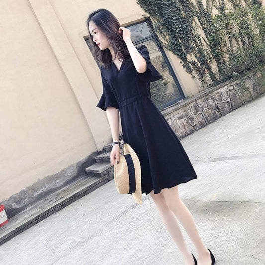 Female Summer Vintage Casual Official Dress Elegant Little Fresh Holiday Dress Slim Short Graceful Party Dress