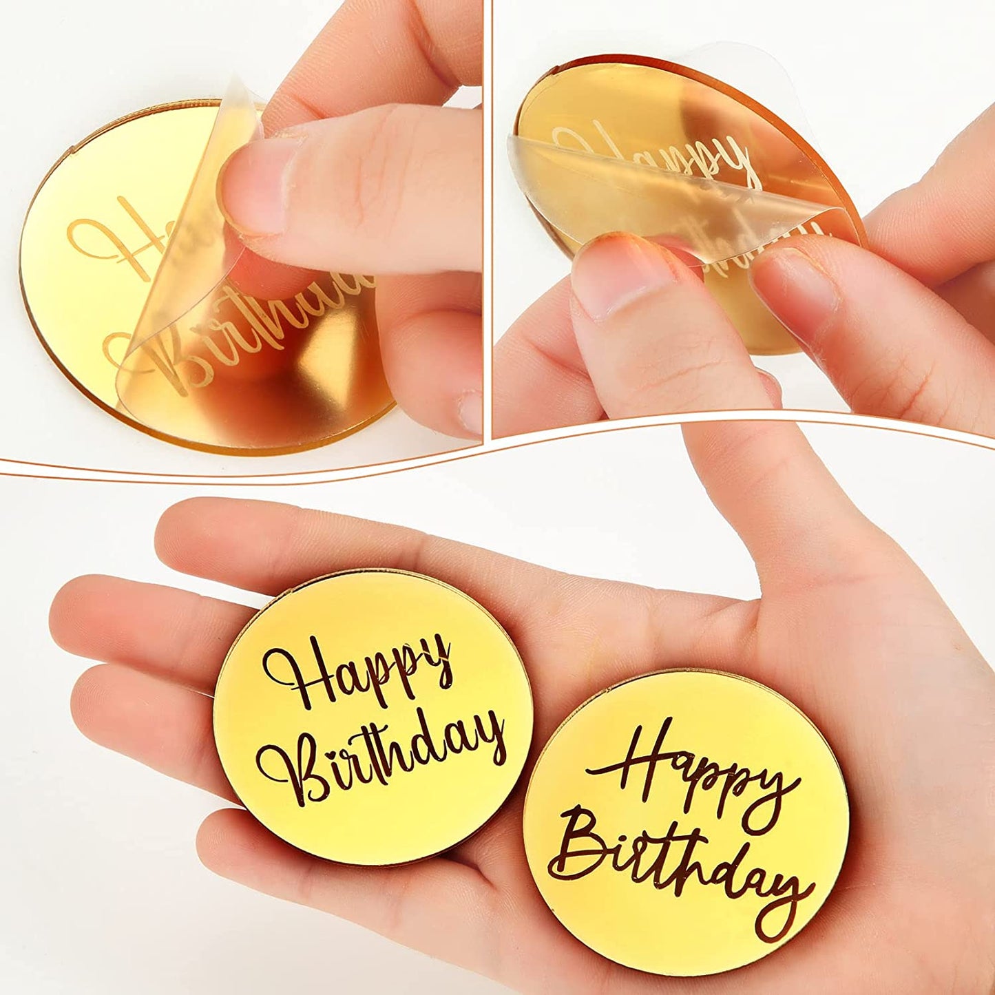 20 Pieces Acrylic Cake Disc Acrylic Cupcake Toppers Mirror Acrylic Cake Toppers Round Birthday Engraved Topper Charms for DIY Cupcake Decoration
