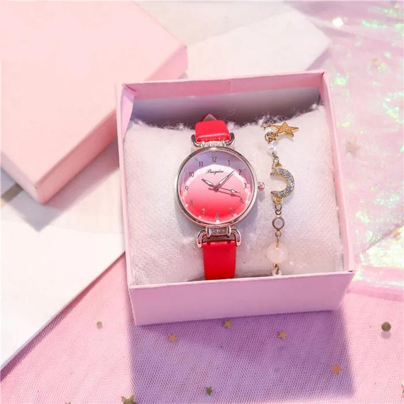 Women's Rhinestone Gradient Quartz Watch Niche Pink Luminous Waterproof Bracelet Watch Belt Quartz Diamond Watches