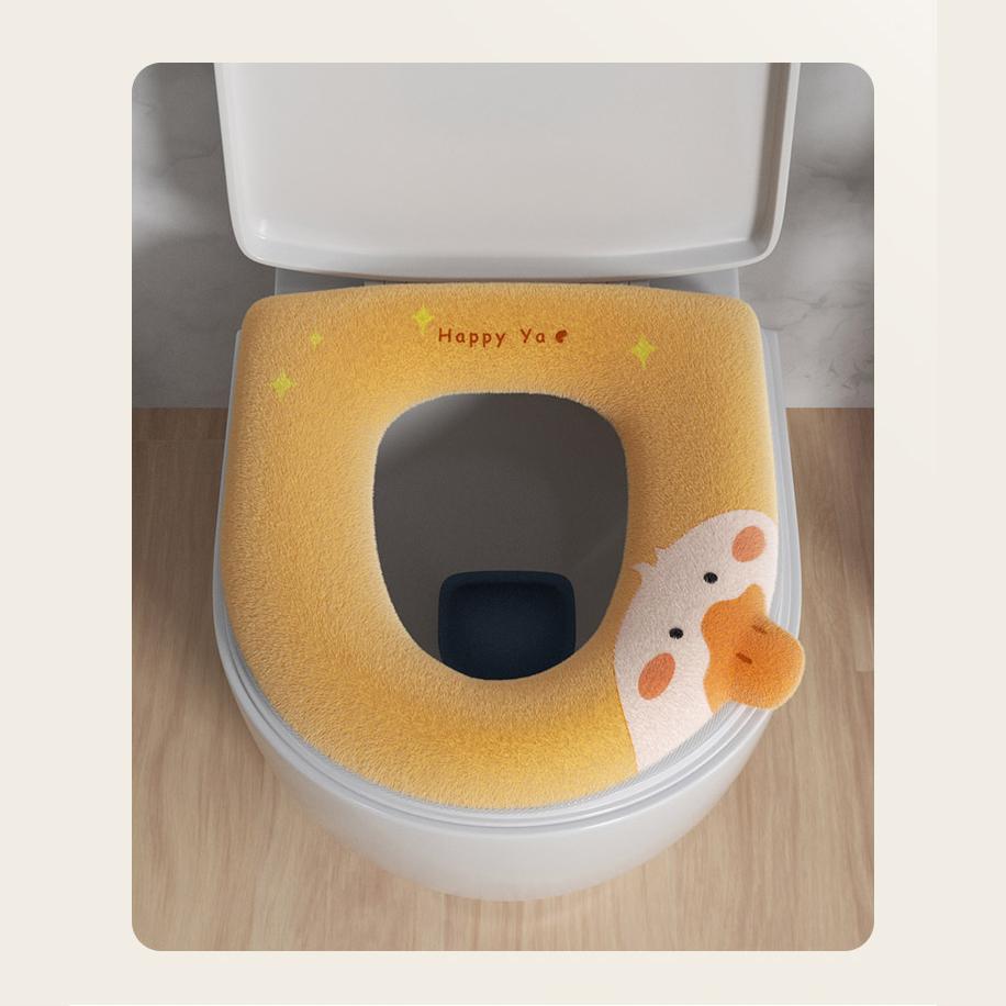Toilet Seat Cover Winter Thick Warm Toilet Seat Cushion Bathroom Lavatory Cover Mat Washable Duck Cartoon Cute Universal Toilet Seat Cover with Handle