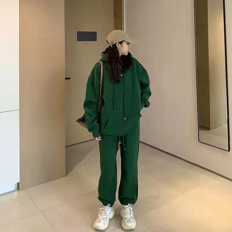 Sweatshirt Sports Suit Fleece Thickened Sports Suit Women's Autumn and Winter Loose Sweater Women's + Leggings Pants Two-piece Set