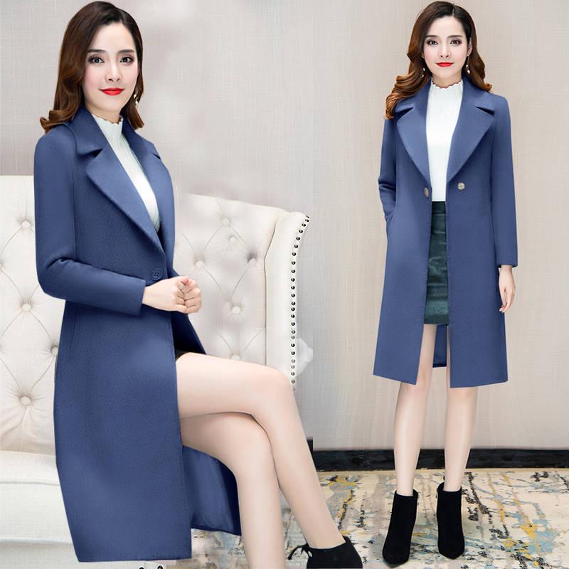 Female Overcoat  Autumn Winter Solied Long Sleeve Long Christmas Clothes Blends Woolen Jacket