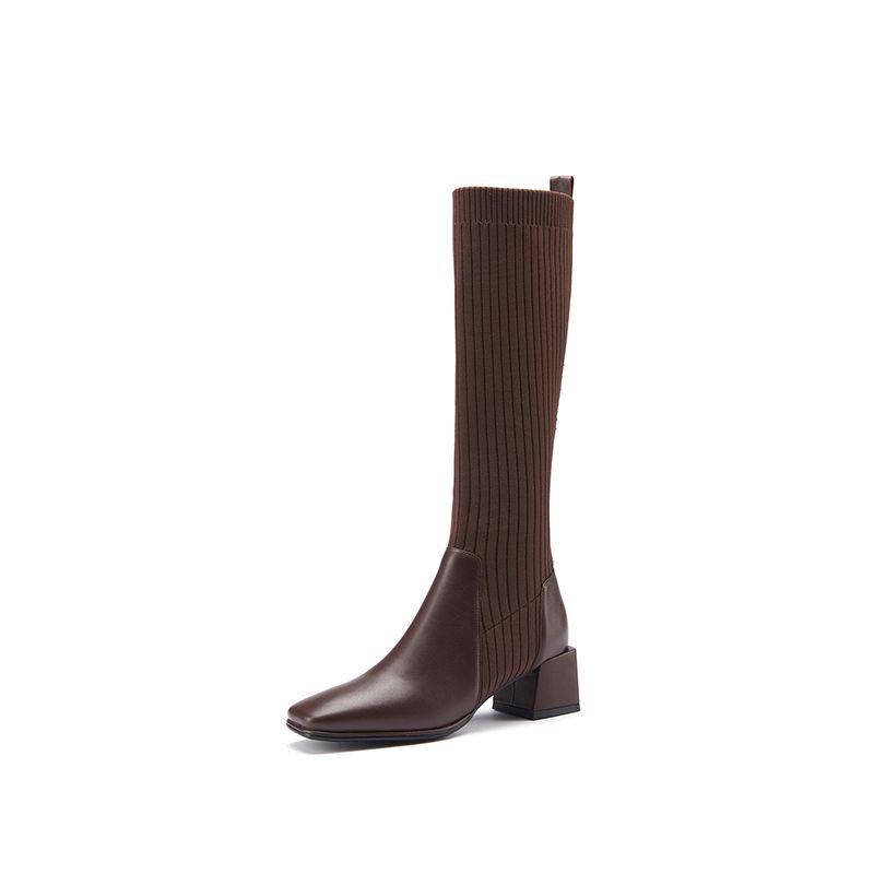 Women's Leather Socks and Long Boots But The Knee Is Thinner Stretch Knit Mid-tube High-heeled High Boots