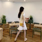 French Niche Dress with Wooden Ears Summer and Korean Version of The New Wild Waist Thin White Lace-up Short-sleeved Fairy Skirt