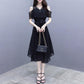 Black Dress Female Summer Mid-length Section Was Thin Chiffon Slim Temperament Off-shoulder Dress A-line Version Skirt Waist Was Thin