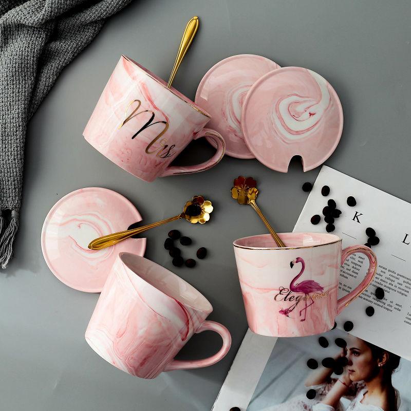 European Style Simple and Creative Personality Ceramic Coffee Cup with Lid Spoon Boys and Girls Office Home Drinking Mark Cup