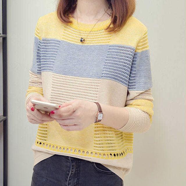 Women Sweater Shirt Hollow Knit Thin T-shirt Long Sleeve Shirt Casual Comfortable Pullover Spring