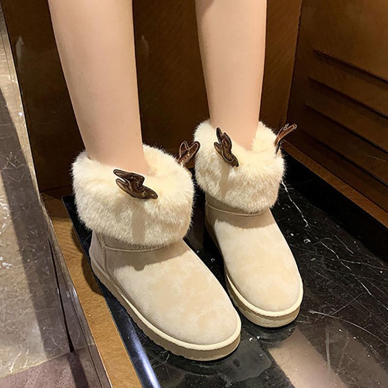 Women's Shoes Winter Warm Cute Elk Antlers Snow Boots Plus Velvet Cotton Shoes Women Casual Shoes