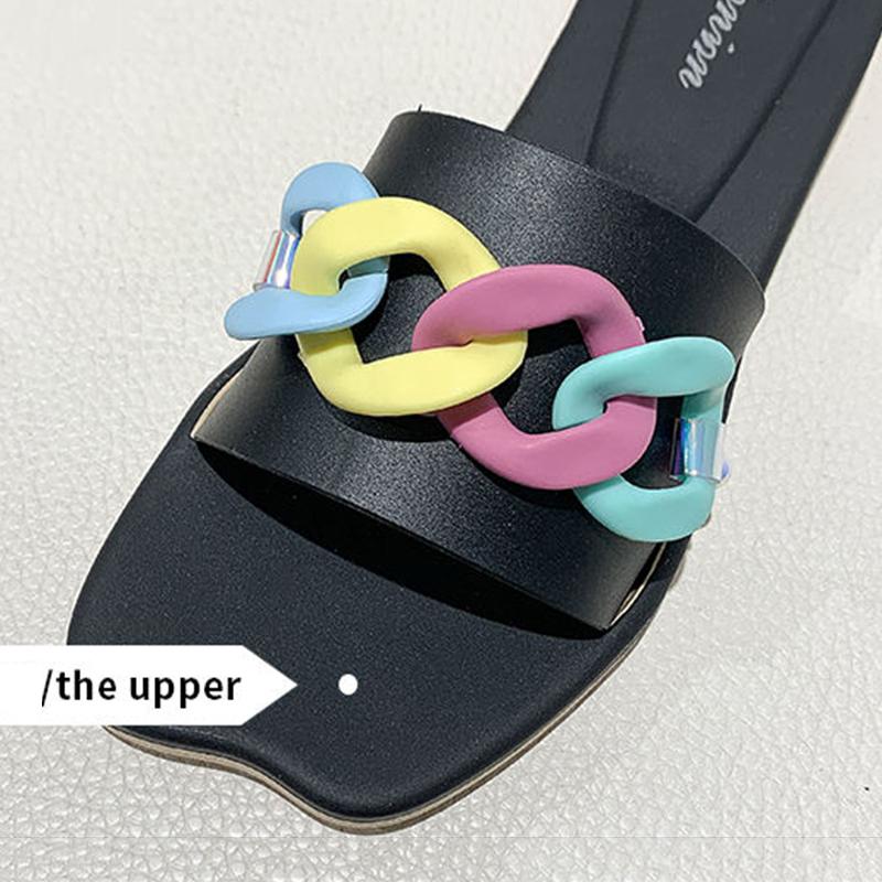 Color Slippers Women's Outer Wear Beach Shoes Non-slip Flat Slippers Women's Soft and Comfortable Simple Slippers