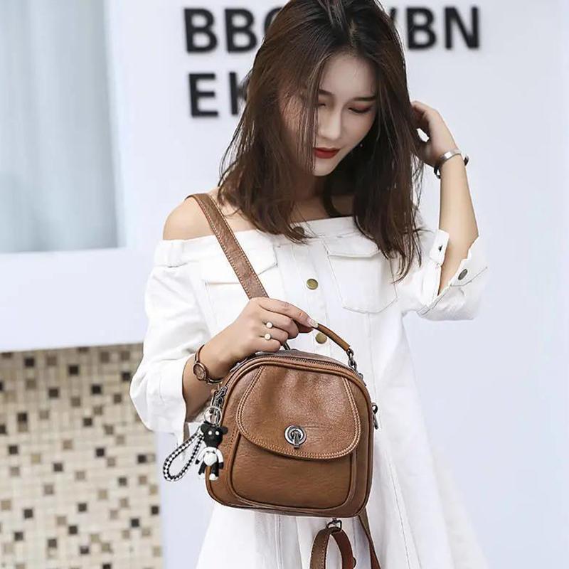 Multifunctional Backpack Handbag Trend Korean Fashion Simple and Versatile Soft Leather Small Backpack