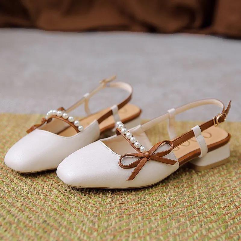 Fairy Style French Single Shoes Women Summer Mid-heel Thick-heeled Small Leather Shoes with Skirt One-word Buckle Sandals
