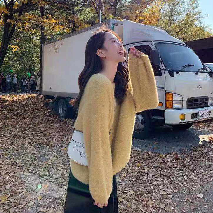 Pofulove Mink Wool Sweater Female Students Loose Autumn Thickened Pullover Knitted Bottoming Shirt