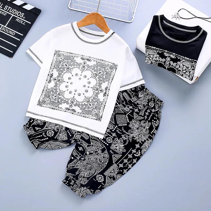 Children's Suits Summer Boys' Blue and White Porcelain Suits Children's Western Style Chinese Style Suits