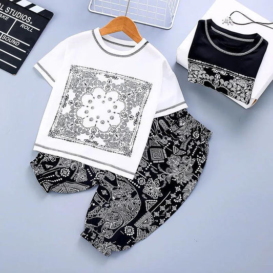 Children's Suits Summer Boys' Blue and White Porcelain Suits Children's Western Style Chinese Style Suits