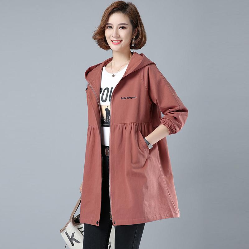 Spring Autumn Large Size Hooded Windbreaker Coats Women's Mid-Length Trench Coat 2021 New Female Coat Casual Outerwear