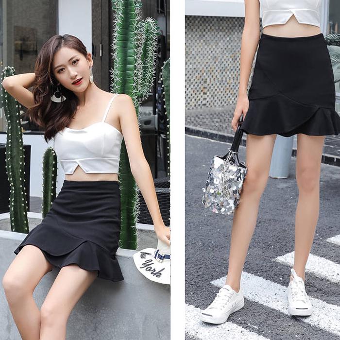 Flounce High Waist Mini Mermaid Skirt Trumpet Elastic Waist Short Female Bottoms Skirt Women Skirts