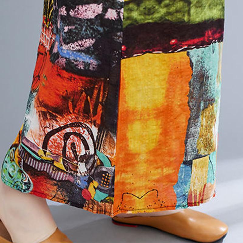 Two-piece Suit Cotton Large Size Ethnic Style Suit Female Summer Literature and Art Retro Short-sleeved Wide-leg Nine-point Pants Loose