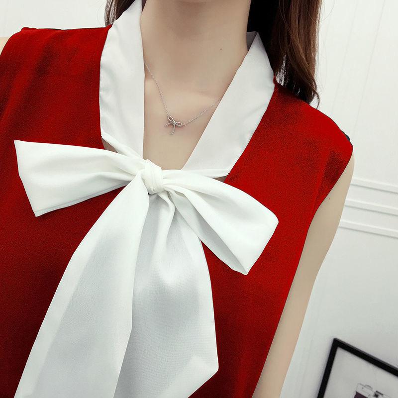 Chiffon Big Bow Vest Large Size M-XXXXL Women's Summer Dress Sleeveless Round Neck Knee-length Daily Wear Office Dating Party Workplace