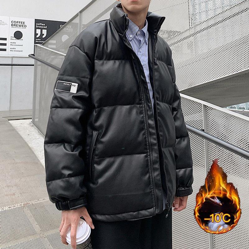 Men's Winter Thick Padded Jacket Bread Suit Clothes Korean Style Trend Loose Student Pu Leather Cotton Jacket Clothes