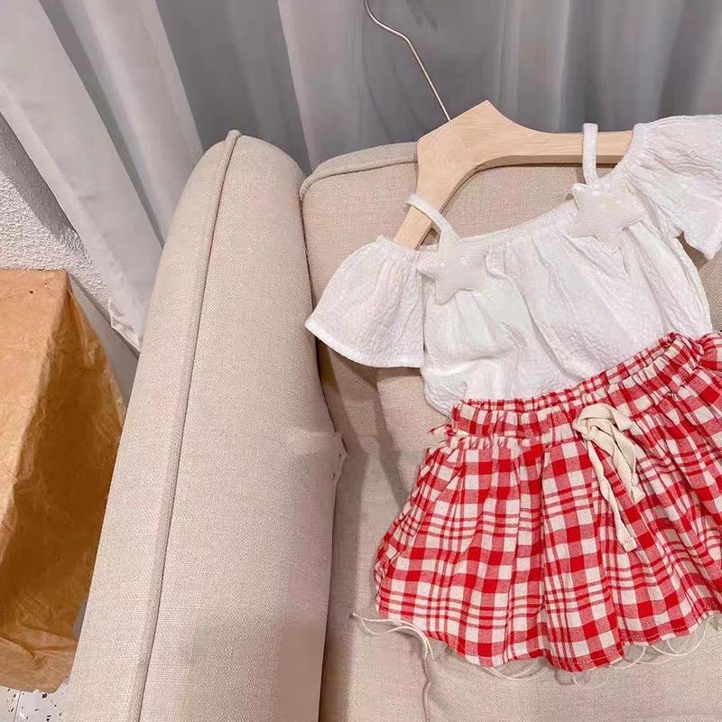 Girls' Dress Strapless Sling Baby Chiffon Short-sleeved T-shirt, Baby and Child Western Style Shirt Top