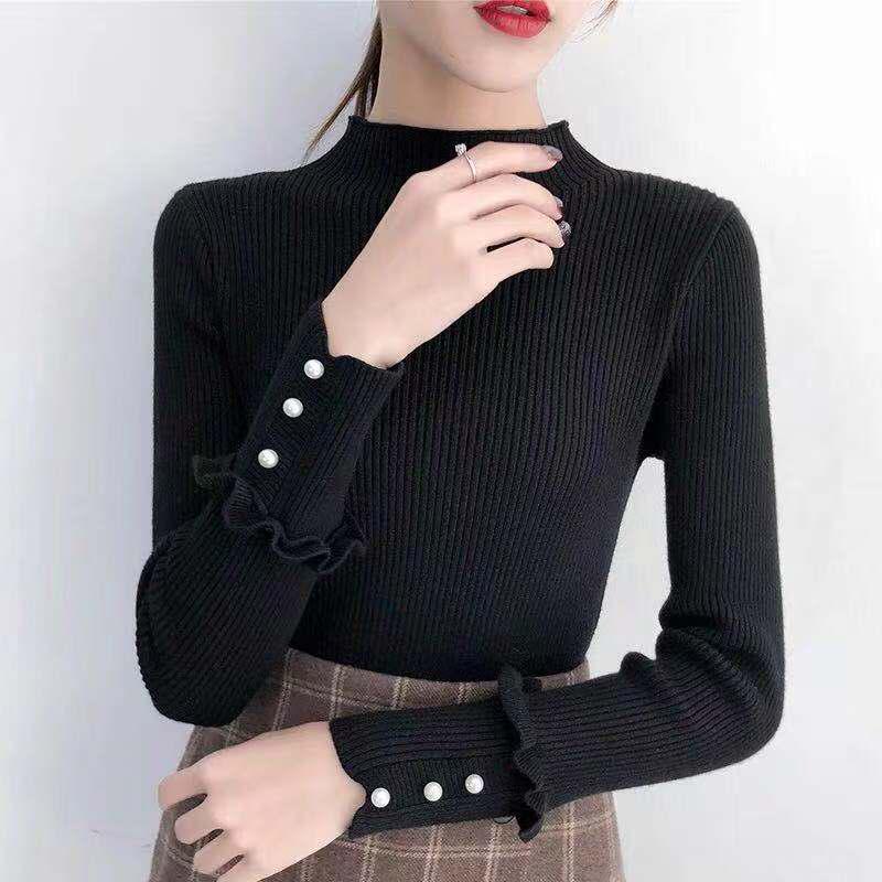 Sweater Women Slim Was Thin Long-sleeved Half-high Collar Pullover Knitted Bottoming Shirt