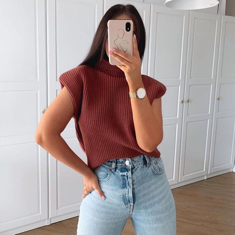 Turtleneck Autumn Winter Solid Wool Knit Sweater New Sexy Temperament High Neck Short Sleeve Sweater Top Women