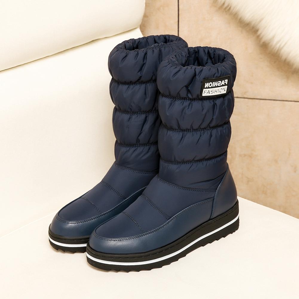 Snow Boots Comfy Flat Heel Round Toe Slip-On Solid Med Heel Platform Winter  New Ladies Shoes Mid-Calf Women Boots