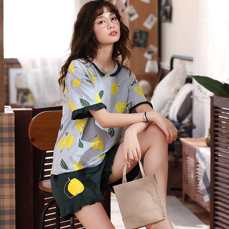 Pajamas Women Short-sleeved Cotton Thin Section Half-sleeved Cotton Ladies Two-piece Home Student Pajamas