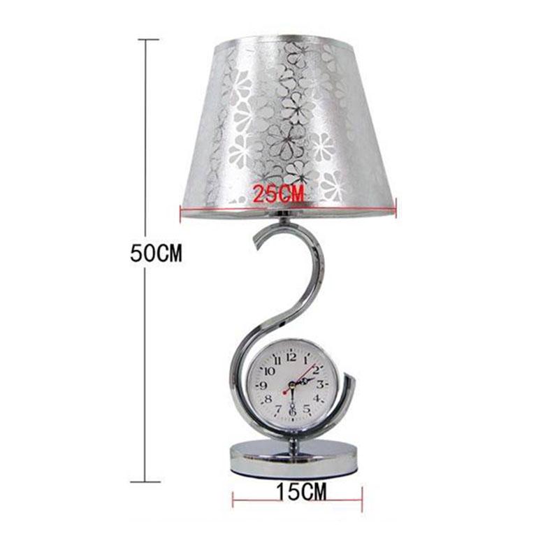 Modern Table Lamp Bedroom Bedside Lamp Living Room Decoration Fabric Lampshade Table Lamp with Clock