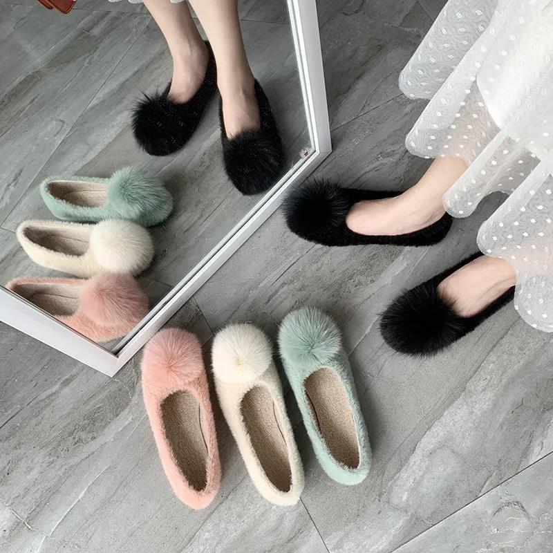 Flat-bottomed Plus Velvet Single Shoes Warm Lazy Beanie Shoes Women Plus Velvet Cotton Scoop Shoes Plush Shoes Moccasin Shoes