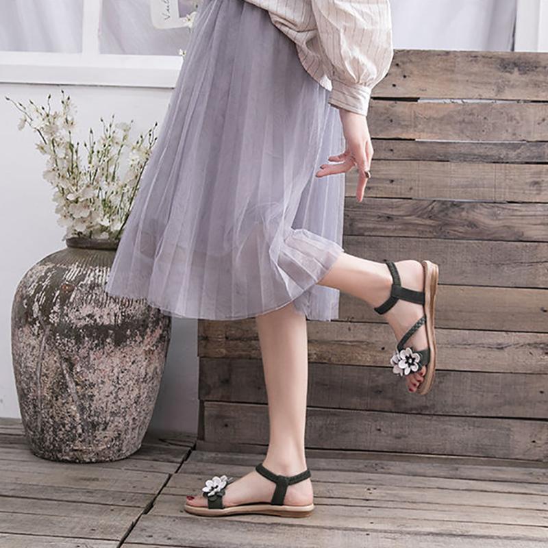35-43 Large Size Fairy Shoes Flat-bottomed Gentle Flower Sandals Fashion Set Toe Slip-toe Beach Shoes