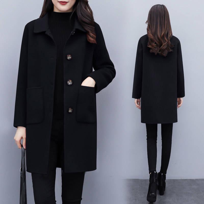 Winter Jacket Women Woolen Jacket Casual Med Long Solid Long Sleeve Winter Wool Coat Women Coats