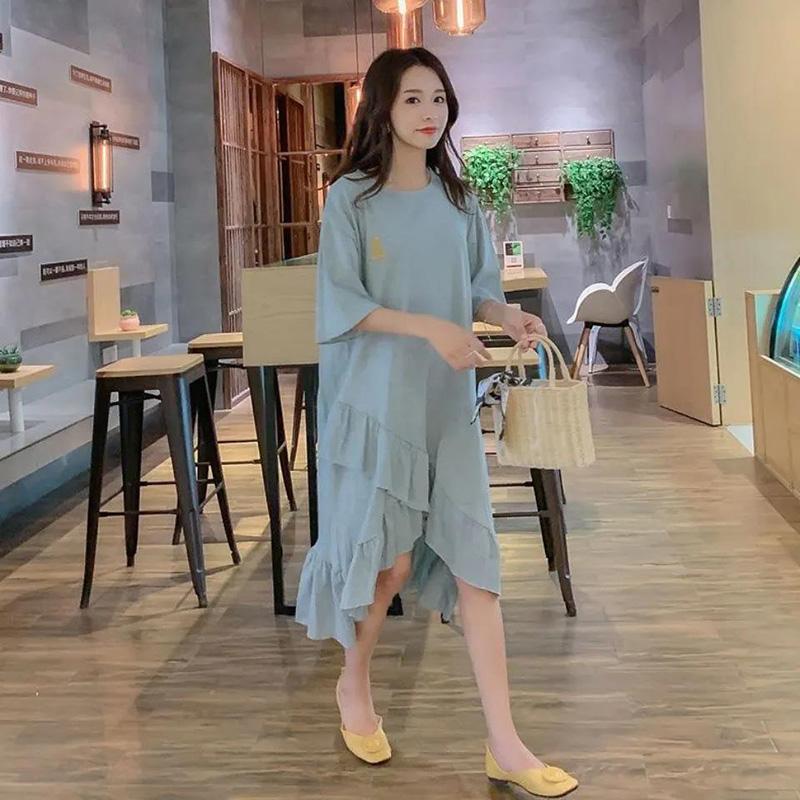Ruffle Irregular Women's Summer Dress Short Sleeve Round Neck  Daily Wear Home Dating Party