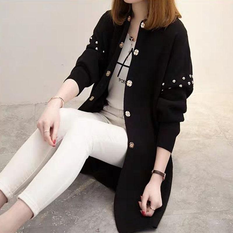 Spring and Autumn Mid-length Sweater Casual Loose Knit Top Fashion Cardigan Women's Jacket