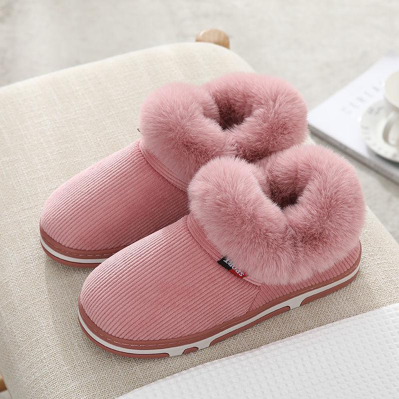 Cotton Slippers Female Bag with Thick Soft Bottom Non-slip Winter Home Warm Cotton Lace Heel Plush Shoes